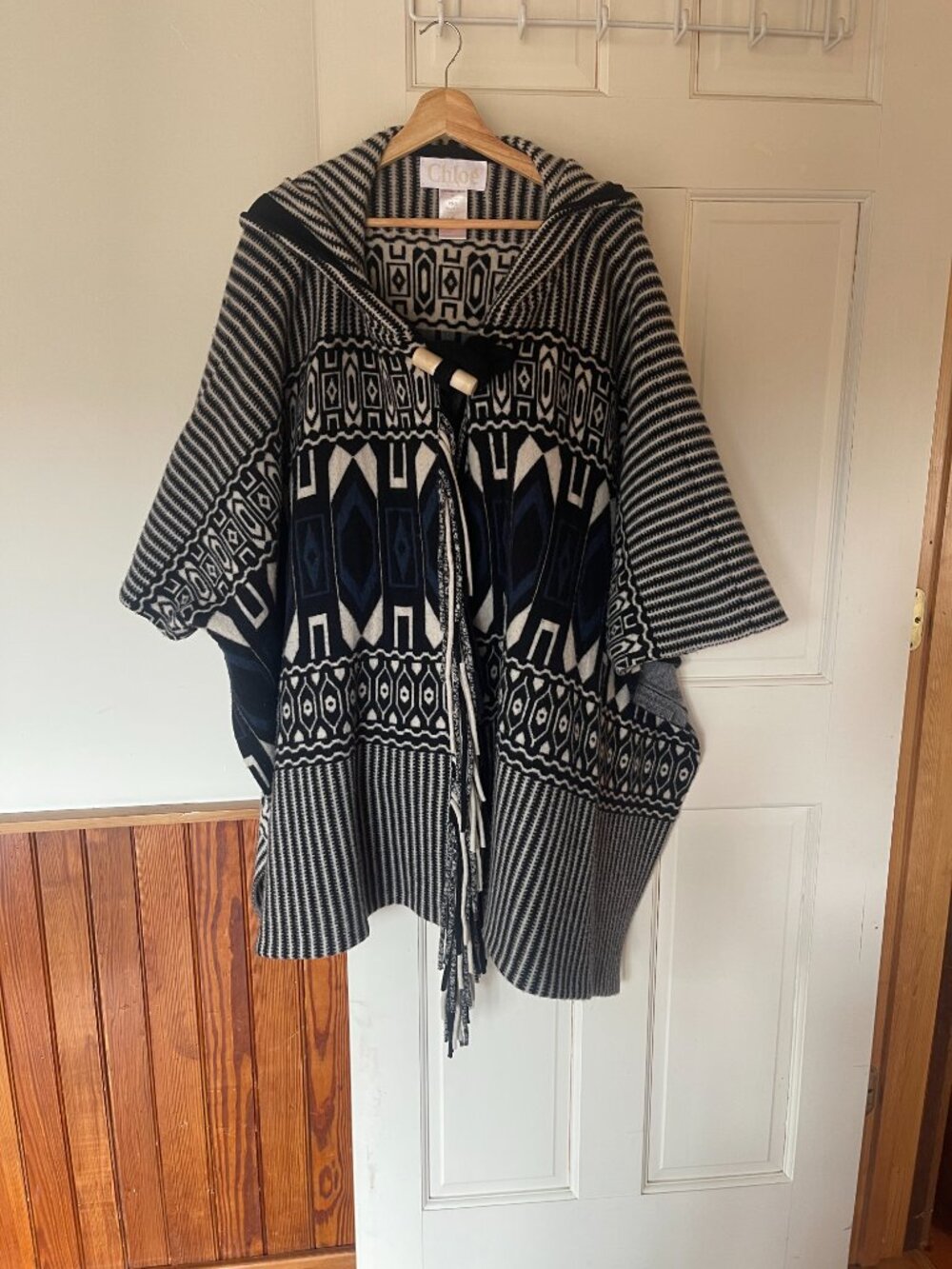 Chloe Intarsia Hooded Cape Poncho, S - Picture 7 of 7